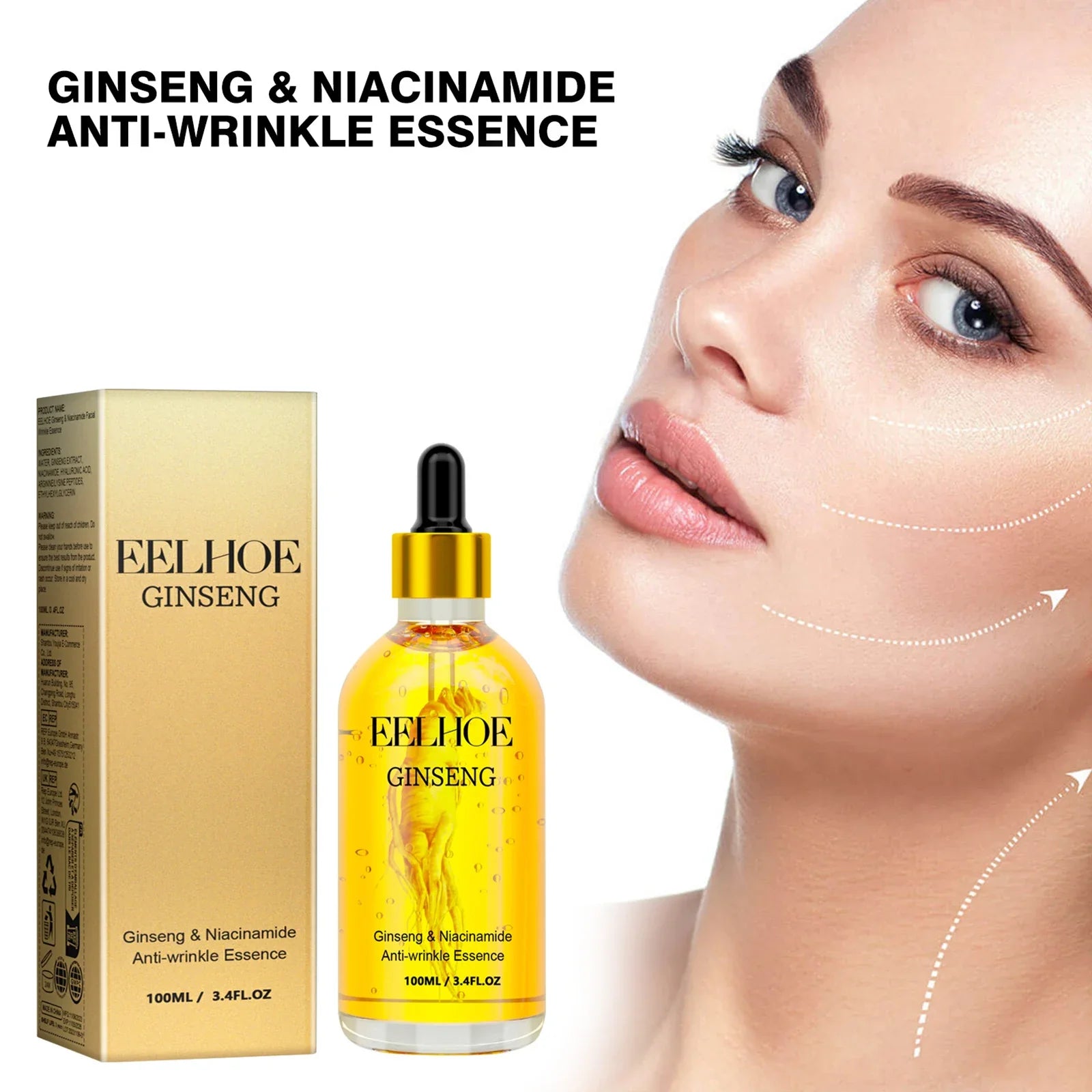 EELHOE Ginseng Essence for Skin Tightening Rejuvenate the Face Moisturing Nourishing Nicotinamide Hyaluronic Acid Facial Serum