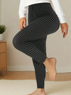 CUHAKCI Plus Size Sports Tight Women's Bottom Pants Black Vertical Strip High Elasticity Casual Fitness And Ankle Nine Pants