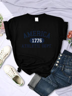 America 1776 Athletic Dept Letter T-Shirt Female Sport Casual Crop Top Cool Hip Hop Tee Shirt Soft Breathable T Shirt Women