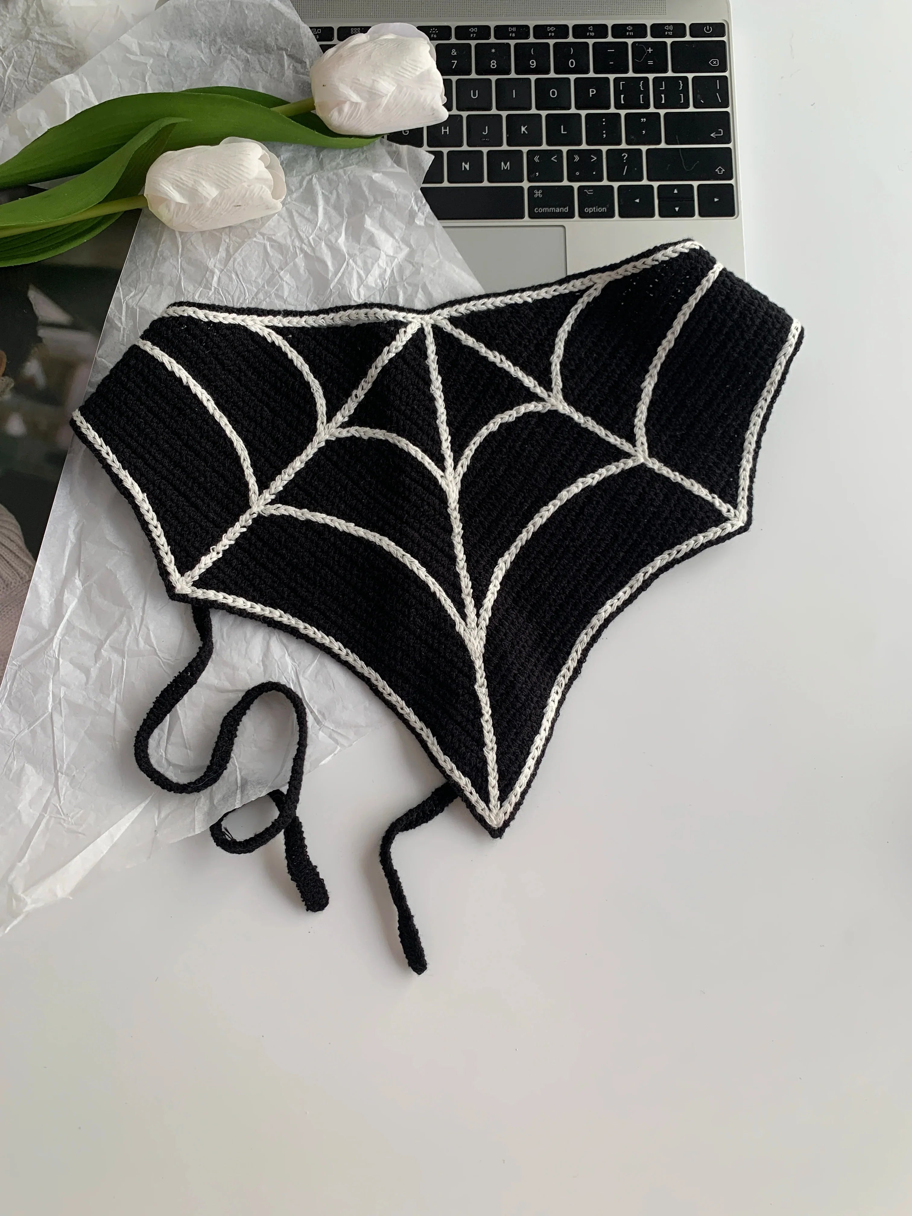 Halloween Costume Skeleton Ghost Bat Spider Web Personalized Knitted Crochet Headband Female Photo Photo Triangle Scarf Trendy