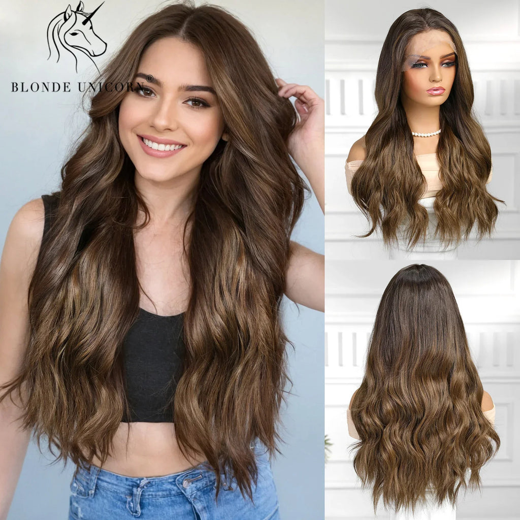 13x6 Lace Front Wig Blonde Wave Synthetic Wigs for Women Daily Party Cosplay Use Heat Resistant Fiber Hair