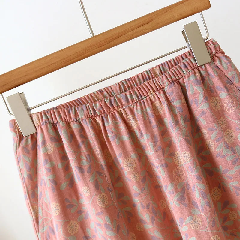 2025 Spring/Summer New Women's Pajama Set 100% Cotton Short Sleeve+Capris Two Piece Set for Large Flower Thin Home Furnishing