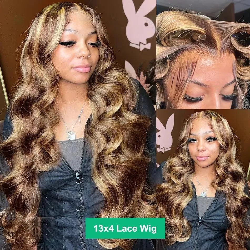 30 Inch Body Wave Highlight Lace Front Wig Human Hair 13x6 Hd Lace Frontal Wig High Density Colored Brazilian Hair Wigs Women