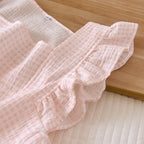 2025 Japanese summer new women's pajamas suit short-sleeved shorts two-piece 100% cotton crepe simple checked thin home clothes