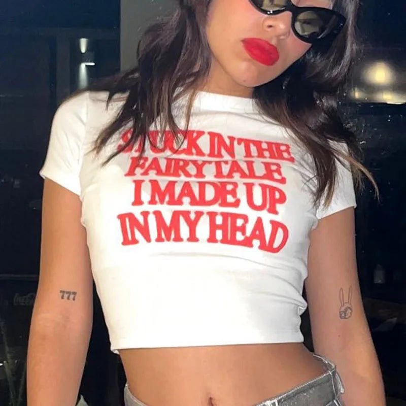 2023 New Y2K Women Letter Print Tops Women Tshirt American Retro Fashion Slim Causal Short Sleeve Crop Sexy Tops Navel Clothes