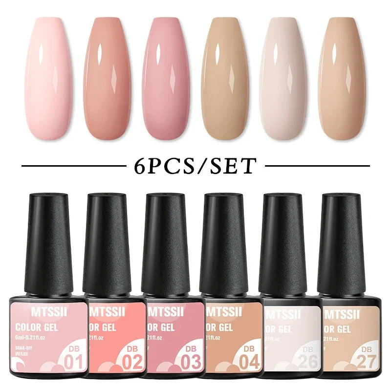 6PCS/SET Glitter Bright Pink Peach Gel Nail Polish Kit Spring Colorful Semi Permanent Soak Off Art UV Gel Varnish For Manicure