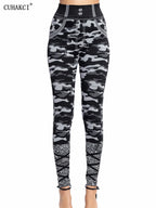 CUHAKCI Camouflage Printed Leggings Women Seamless Denim Sports High Waist Tights Workout Fitness Elastic Pants Stretch Jeggings
