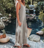 2023 AliExpress Europe and America New Jumpsuit Women's Cross border Summer Female Thread Backless Solid Color Sexy jumpsuit