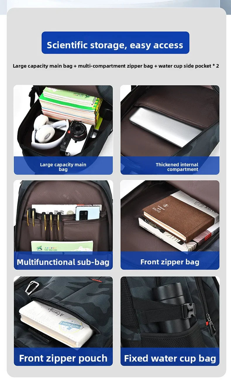 2025 new camouflage backpack for boys High capacity school bag for junior high school students Outdoor travel backpack for men