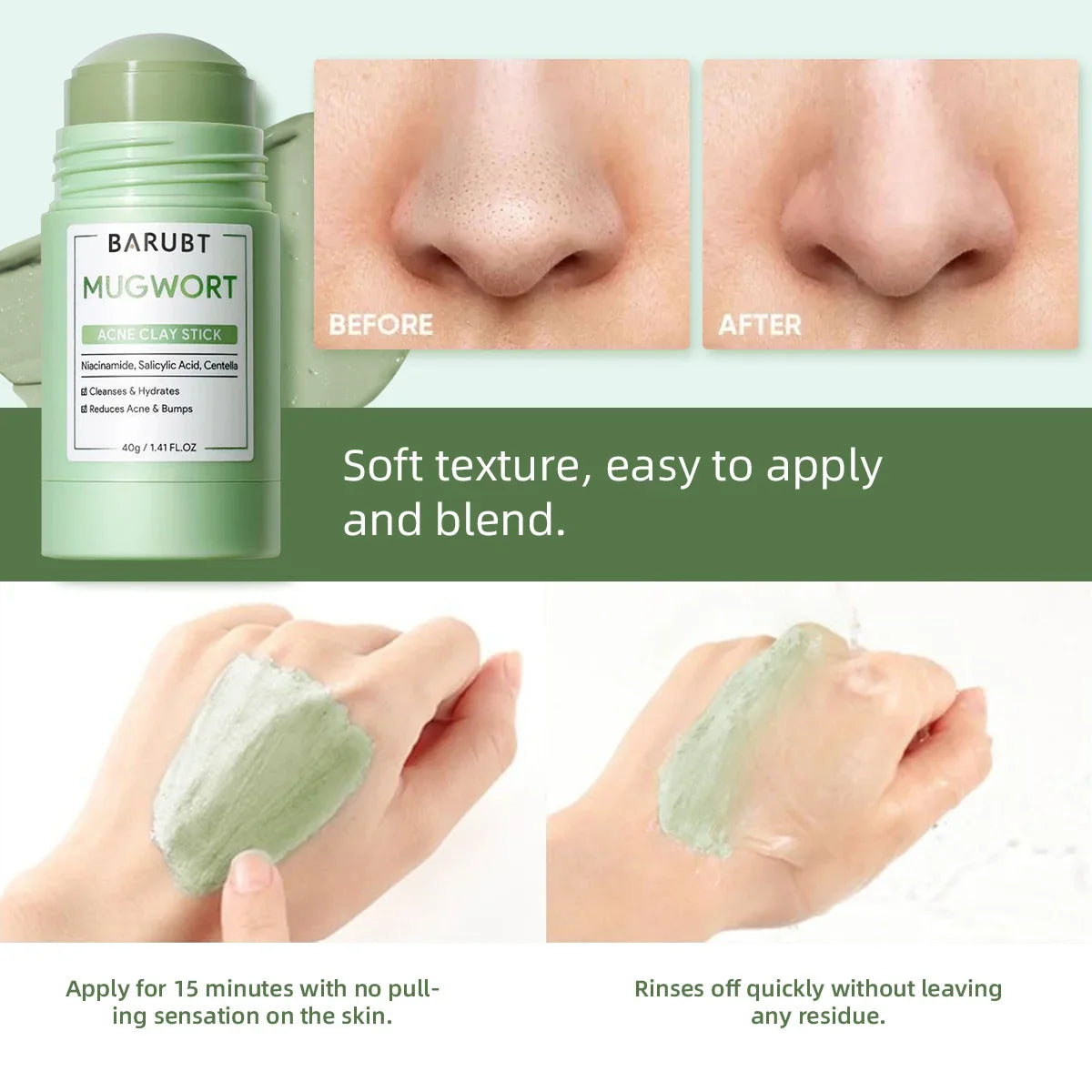 Alaska Volcano Mask Mugwort Cleansing Mask Stick Shrink Pores Acne Deep Blackhead Remover Facial Cleansing Moisturizing Mask 40g