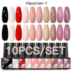 10PCS/Set Gel Nail Polish Set 125 Colors Glitter Semi Permanent Hybrid Gel Varnishes Base Top Coat Soak Off UV LED Nail Art Gel