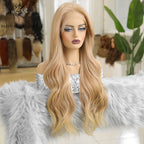 13x6 Lace Front Wig Blonde Wave Synthetic Wigs for Women Daily Party Cosplay Use Heat Resistant Fiber Hair