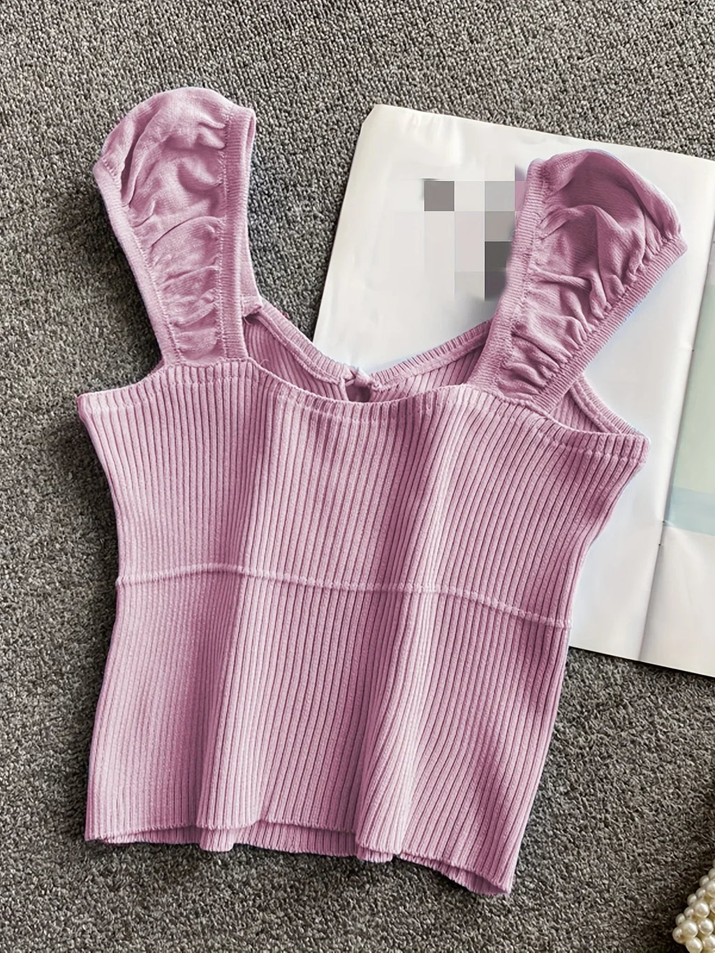 2024 Solid Color Ribbed Knotted Tank Top Casual Round Neck Tank Top For Spring & Summer Women's Clothing Knit Crop Top