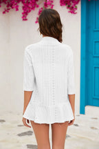 2024 Summer Fashion Ladies Hollow Out Cardigan Boho Tops Women Beach Outwear Casual Three Quarter Sleeve Sunscreen Shirt