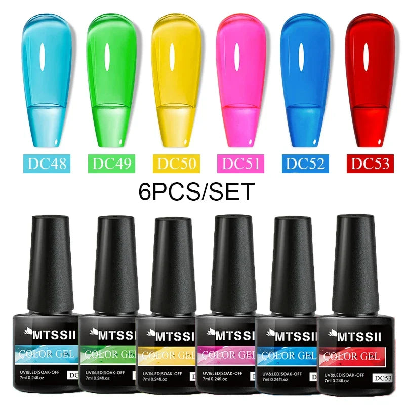 6PCS/SET Glitter Bright Pink Peach Gel Nail Polish Kit Spring Colorful Semi Permanent Soak Off Art UV Gel Varnish For Manicure