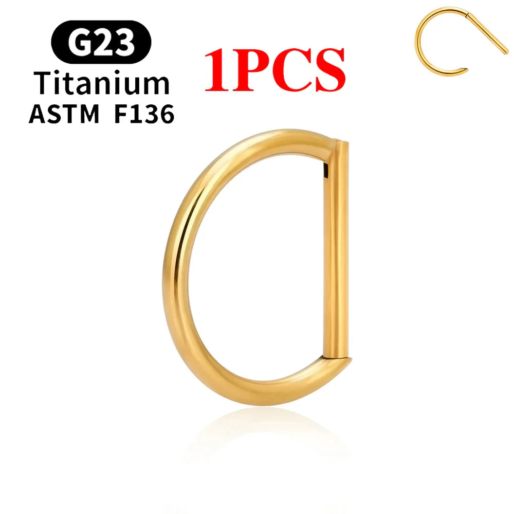 1/10PCS F136 G23 Titanium Piercing Nose Ring D Shape Hinged Segment CZ 16G Clicke Cartilage Tragus Helix Earrings Body Jewelry