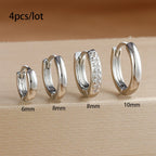 4PCS Set Stainless Steel Huggie Minimal Hoop Earrings 6/8/10mm Crystal Zirconia Helix Tragus Cartilage Earrings Piercing Jewelry