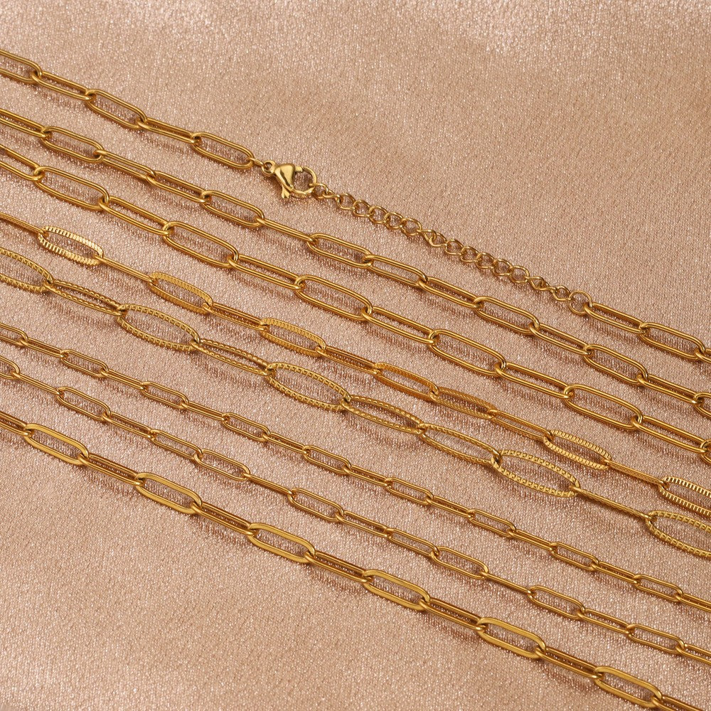 5pcs 45+5cm plated Gold Stainless Steel Link Chains Oval Bulk Necklaces Jewelry Adjustable Chains Wholesale Chokers DIY Crafts