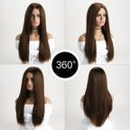 26 Inch Long Straight  Wig Mid  Bangs Women Black Ombre Heat Resistant Wigs For Daily Use Cosplay Halloween Costume Party