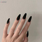 Almond Mid-length Black Fake Nail Solid Color Press on Nails Simple Full Cover Artificial Nail For Girls Nail Extension 24Pcs