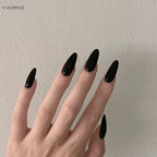 Almond Mid-length Black Fake Nail Solid Color Press on Nails Simple Full Cover Artificial Nail For Girls Nail Extension 24Pcs