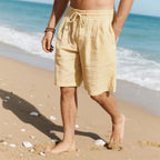 2025 New Summer New Men's Cotton Linen Breathable Shorts Hawaii Beach Pants Male Solid Color Trousers Loose Versatile Streetwear