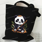 Canvas Bag for Women Cartoon Panda Printed Shopper Handbags Storage Reusable Canvas Shoulder Bag China Panda Female Tote Bag