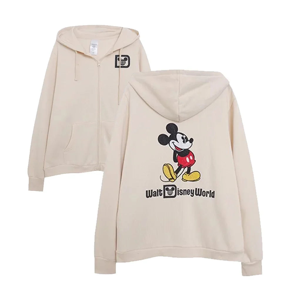 Disneyland Sweatshirt Castle Shining  Mickey Disneyworld Letter Glitter Minnie Unisex Couple Women Zip Pocket Hooded Jumper Top