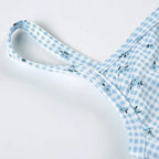 Combhasaki Women Summer Y2K 2Piece Pajamas Loungewear Set Plaid Floral Print Button Camisole Crop Tops +Elastic Low Waist Shorts