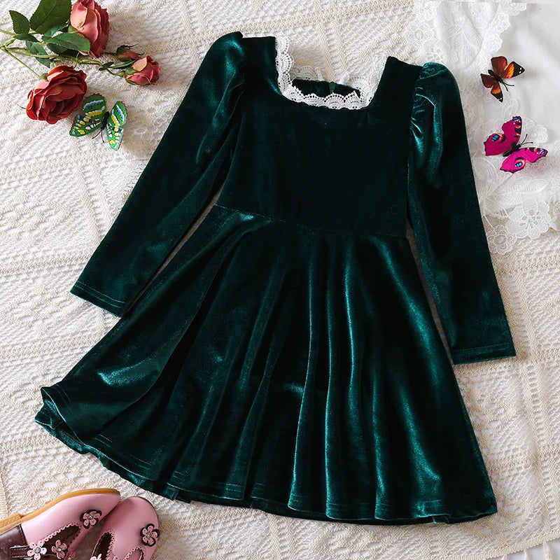 2025 Red Christmas Dress for Baby Girls Winter Long Sleeve Mesh Dresses for 3-8Yrs Kid Star Sequin Birthday Party Princess Dress