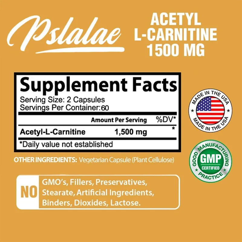 Acetyl-L-Carnitine Capsules 1500 Mg - Supports Natural Energy Production, Supports Memory and Concentration Supplement