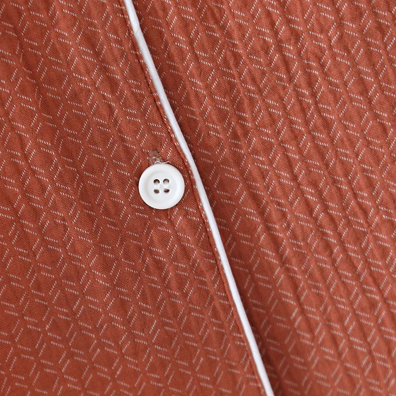 2025 New Japanese Spring/Summer Couple Pajama Set 100% Cotton Crepe Short Sleeve and Long Pants Two Piece Home Suit Thin Style