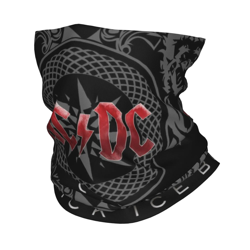 Custom Black AC DC Logo Camouflage Heavy Metal Band Bandana Neck Warmer Women Men Winter Hiking Ski Scarf Gaiter  Face Cover