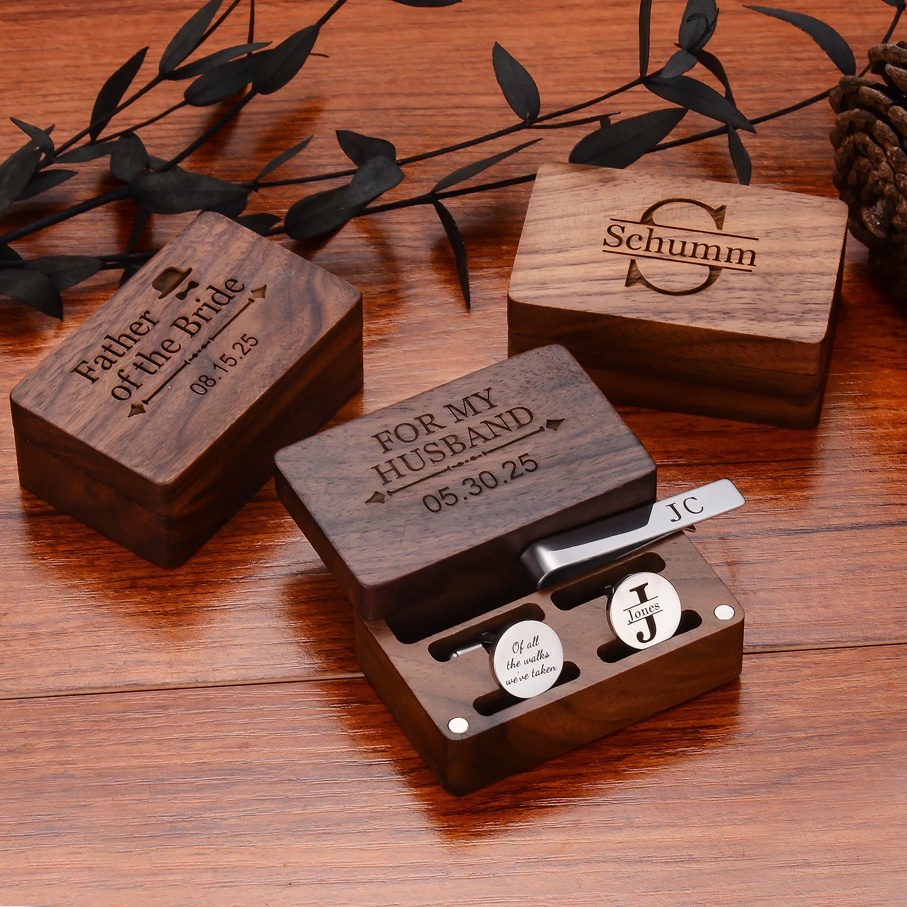 Custom Engraved Round Cufflinks & Tie Clip Set Stainless Steel Anniversary Wedding Birthday Groomsmen Gift for Father Husband