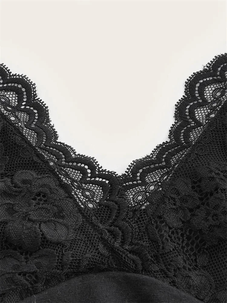 Black Lace Patchwork Halter Top Y2k Women Clothing Goth Punk Solid Ruched Backless Sleeveless Tank Top Streetwear