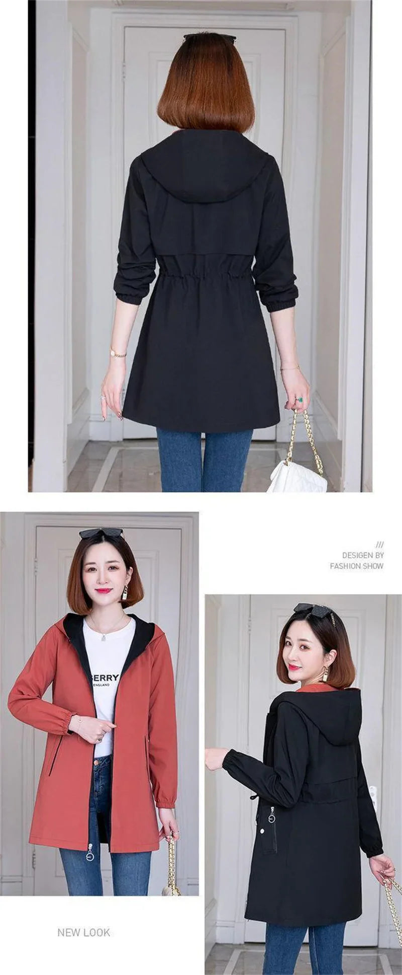 Double-Sided Trench Coat Women 2023New Fashion Spring Autumn Clothes Hooded Mid-Length Windbreakers Female Outerwear Casual Tops