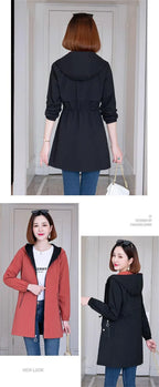 Double-Sided Trench Coat Women 2023New Fashion Spring Autumn Clothes Hooded Mid-Length Windbreakers Female Outerwear Casual Tops