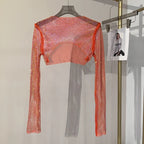 2023 new sexy bright diamond short top Slim thin Ms. hot drill long-sleeved T-shirt sexy leak waist nightclub