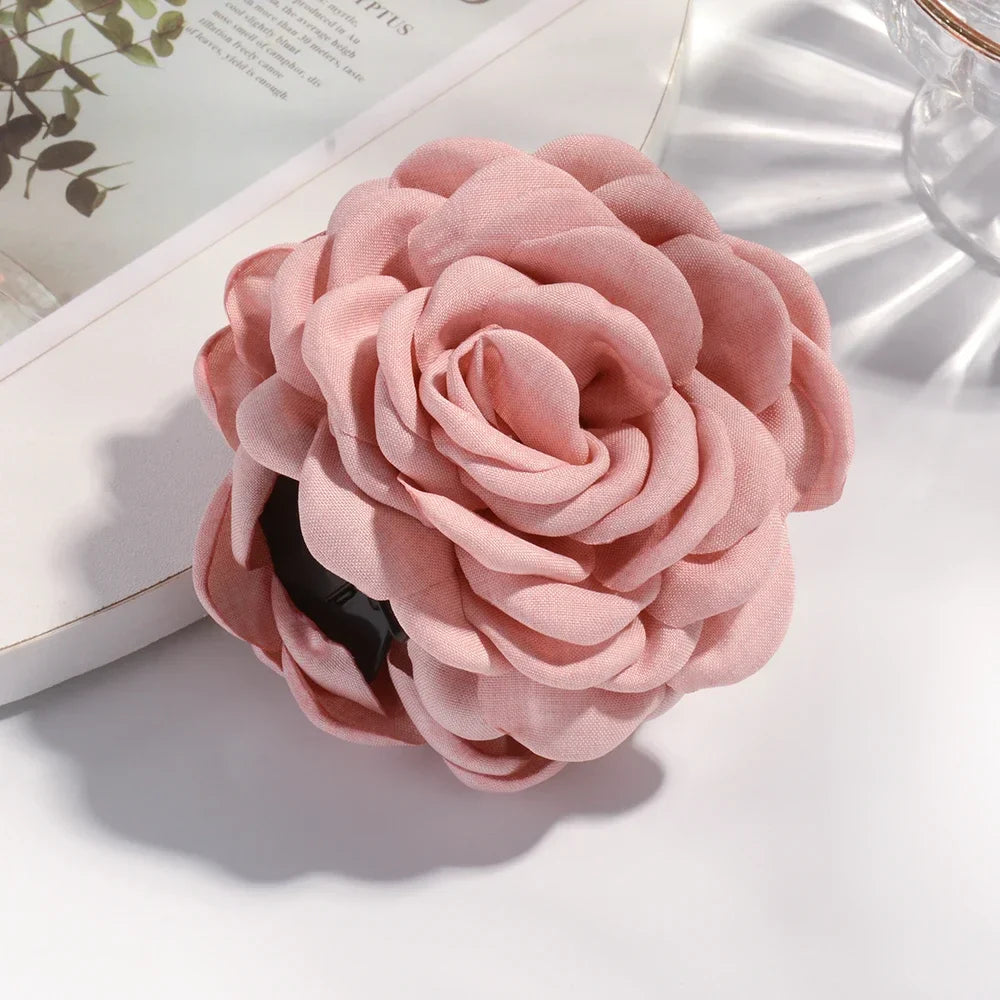16 Colors Sweat Medium Size Cotton Fabric Rose Flower Hair Claw Clips for Women Korean Ctach Shark Clamp Hair Accessories 2024