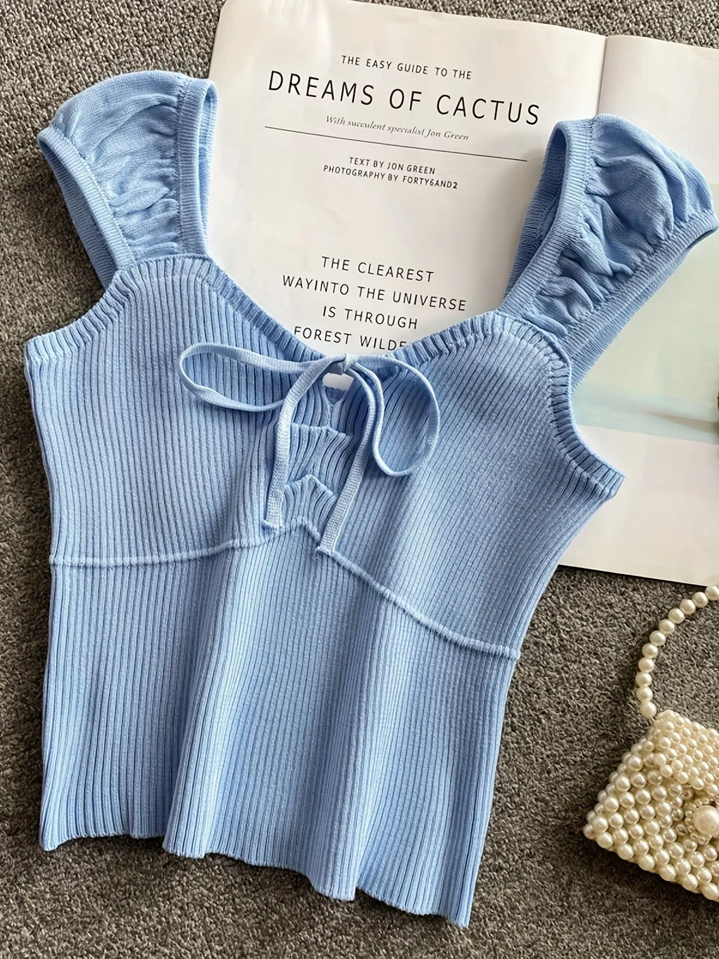 2024 Solid Color Ribbed Knotted Tank Top Casual Round Neck Tank Top For Spring & Summer Women's Clothing Knit Crop Top