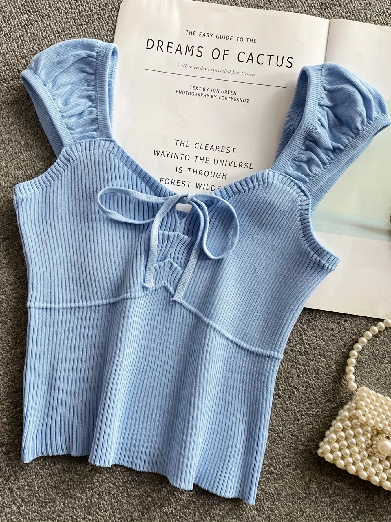 2024 Solid Color Ribbed Knotted Tank Top Casual Round Neck Tank Top For Spring & Summer Women's Clothing Knit Crop Top