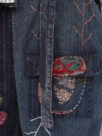 Hand Embroidery Old Cloth Patchwork Wide Leg Strap Long Pants Women Autumn Loose High Waist Jumpsuit LX4343