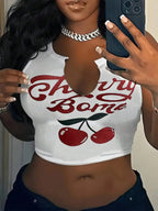 2024 Summer Fashion Cherry Teenage girls Sexy Letter Printed U Neck Tank tops Tops Women's Clothing