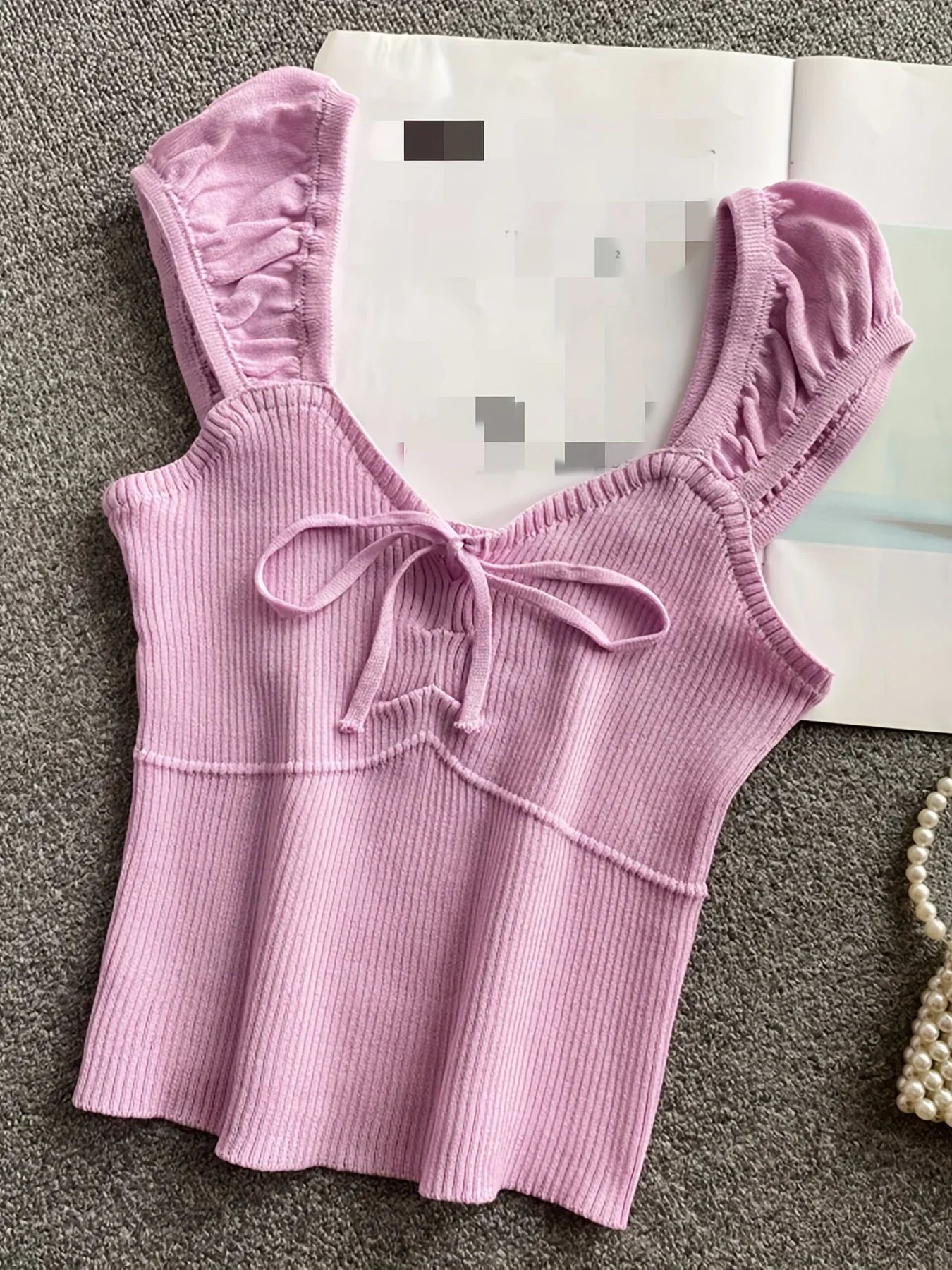 2024 Solid Color Ribbed Knotted Tank Top Casual Round Neck Tank Top For Spring & Summer Women's Clothing Knit Crop Top