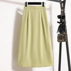 2025 Summer Female Fashionable Versatile Solid Skirts High Waisted Mid Length A-line Plus Size Skirt Split Wrap Body Skirt