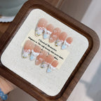 10Pcspink Hand Carved 3D Flowers Elegant False Nails Short Oval Almond Gentle Fashion Nails Detachable Artificial Manicure Tips