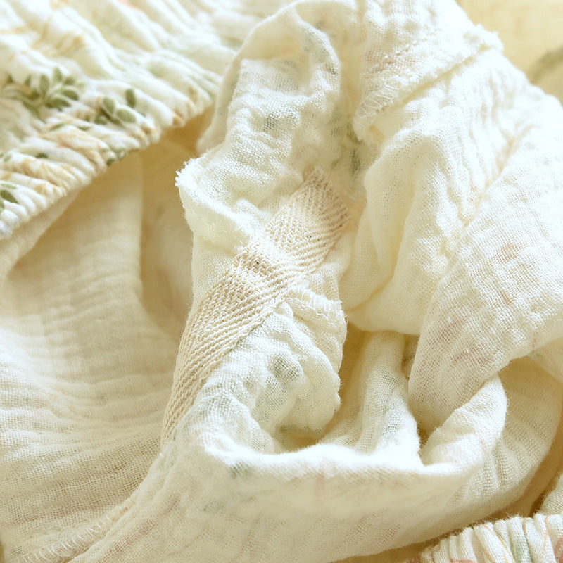 2025 New Spring and Autumn Women's Pajama Set 100% Cotton Crepe Printed Long Sleeve Pants Two Piece Home Suit Set Sleepwear