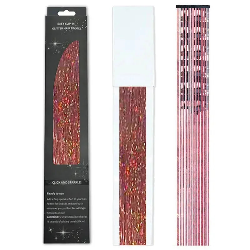 6-Piece Set BB Clip Tinsel Hair Metal Laser Gold Thread PET Laser Thread Highlighting Cross-Border Hair Accessories