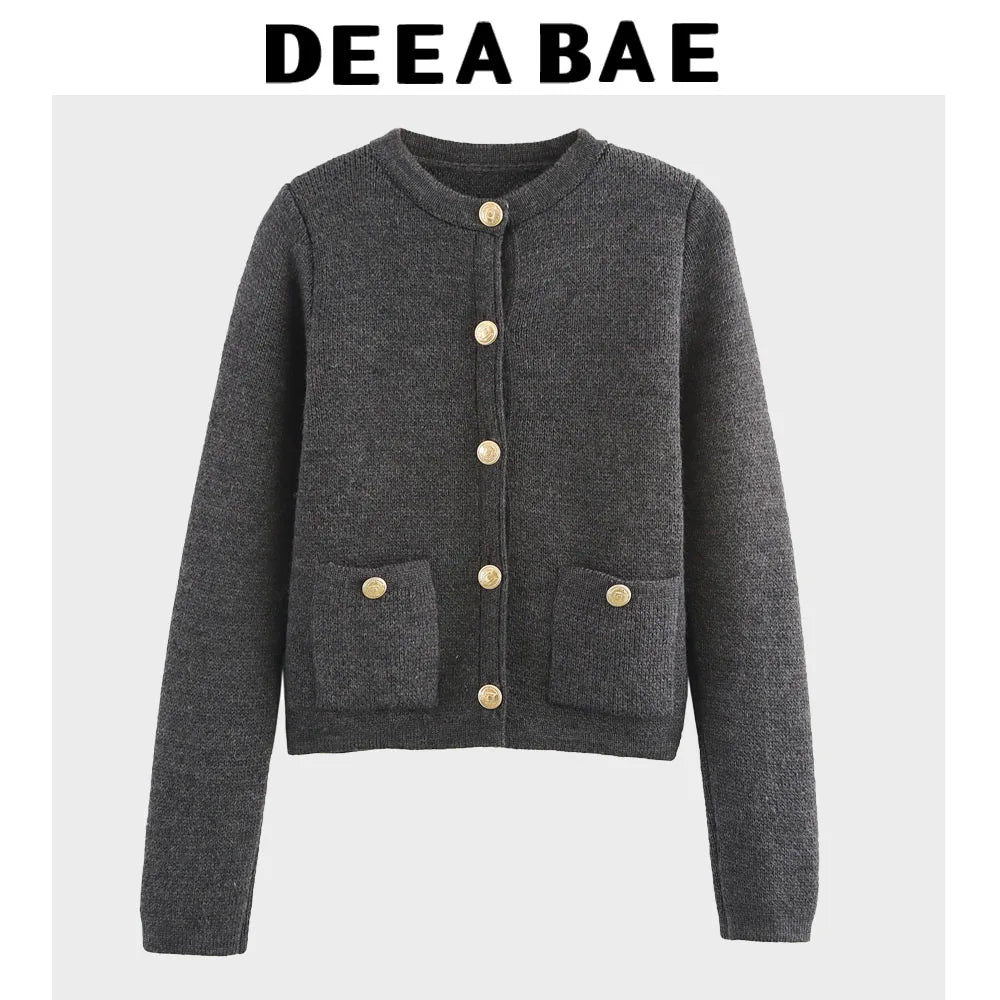 DEEABAE  High Quality Women's Winter Sweater  Button-decorated Pocket Knitwear Sweater Cardigan For Women Korean Popular Clothes