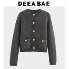 DEEABAE  High Quality Women's Winter Sweater  Button-decorated Pocket Knitwear Sweater Cardigan For Women Korean Popular Clothes